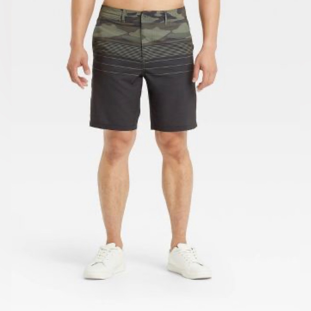 Men's 9" Hybrid Swim Shorts - Goodfellow & Co™Green camo & black. Waist …
